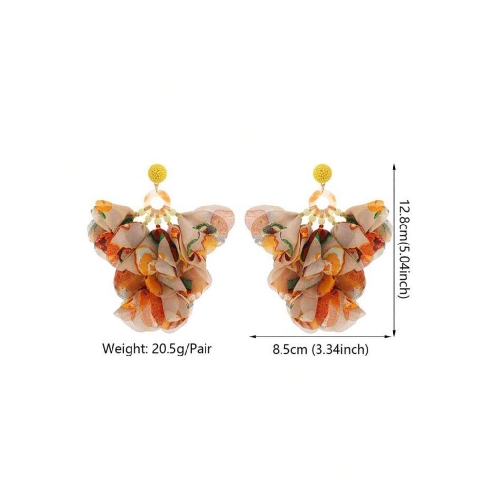 Floral Fabric Drop Earrings - Yellow R 526 - Picture 2 of 3